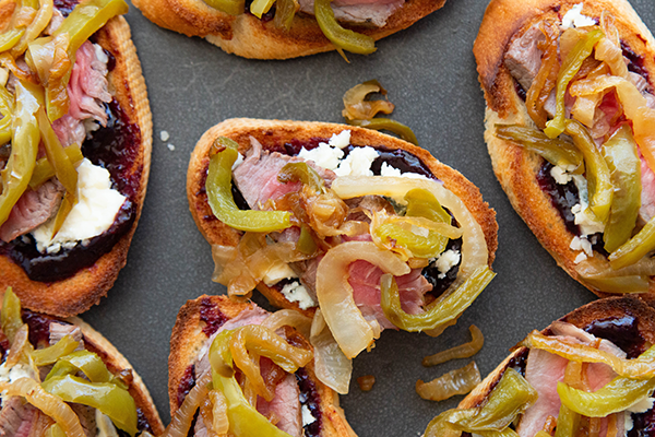 Steak, Blue Cheese, and Oregon Berry Crostini Bites